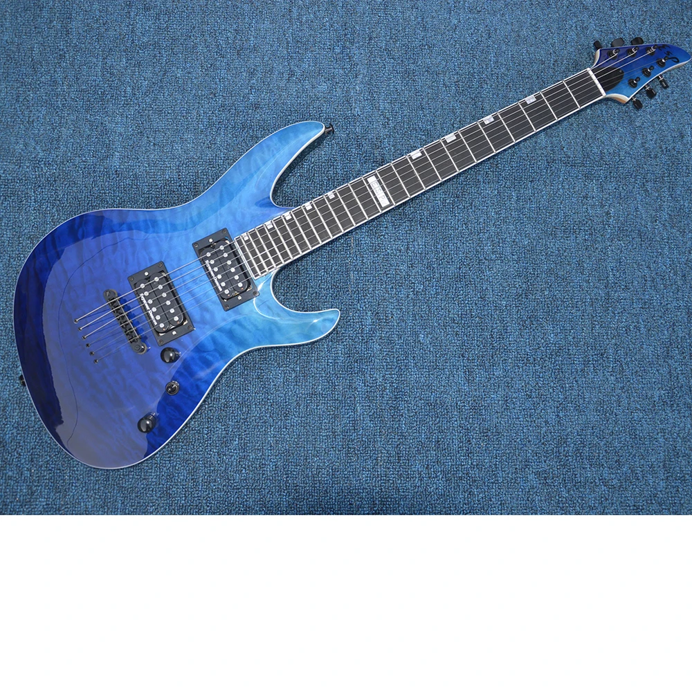 

Custom Electric guitar, Blue color ESP quilted maple wood guitar, Alder wood guitar body,High quality pickups, Black accessories
