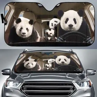 

Funny Panda Family Left Hand Drive Car Sunshade for Panda Lovers, Family Panda Four Chinese Bears Driving Auto Sun Shade, Gift f