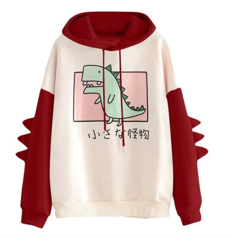 

NEW Cotton Tops Shirt Female Women Sweatshirt Casual Harajuku Oversized Hoodies Printing Dinosaur Animal pattern Color Contrast