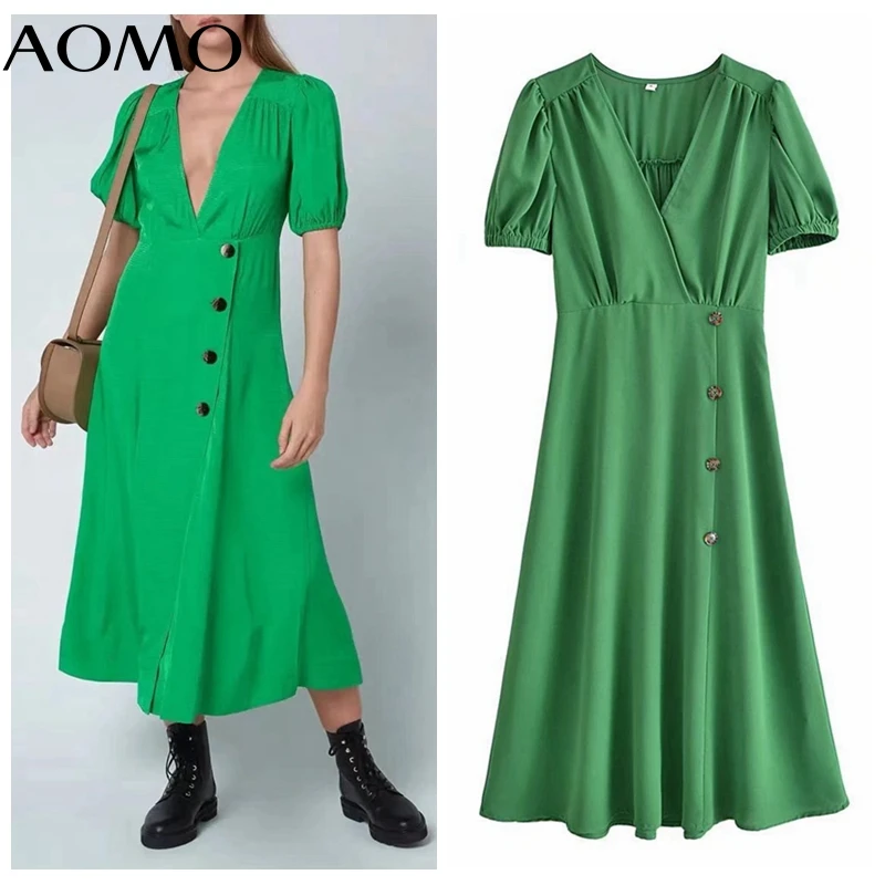 

Женское винтажное платье с V-образным вырезом, коротким рукавом