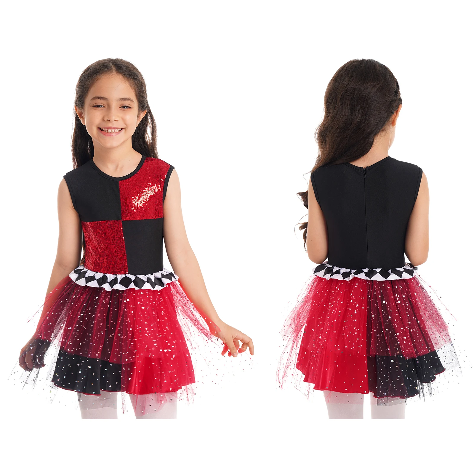 

Детский костюм клоуна на Хэллоуин для девочек, без рукавов, с блестками, Тюлевая пачка, трико, платье для тематической вечеринки, одежда для ...