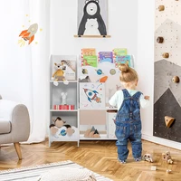 Wooden Children Storage Cabinet with Storage Bins Living Room Bedroom Clothes Toy Rocket Pattern Storage Cabinet