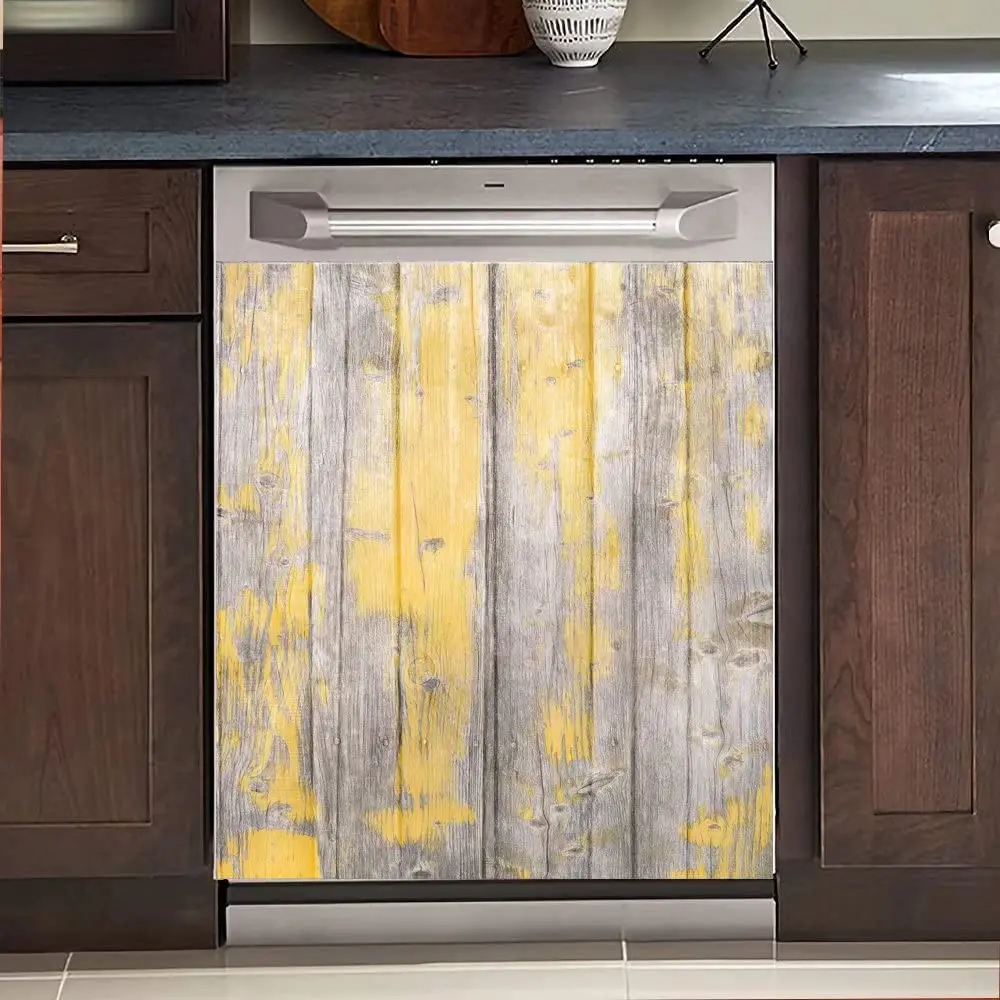

Wood Door Kitchen Decorative Dishwasher Magnetic Sticker, Refrigerator Magnet Panel Decal, Dishwasher Magnet Cover, Yellow Peeli