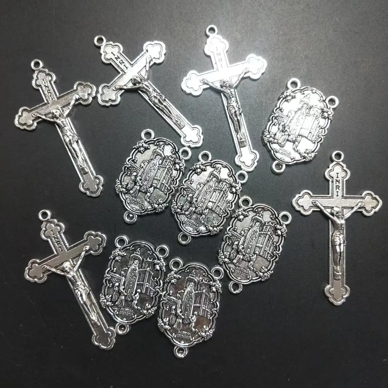 25set/pack antique silver plating rosary cross,rosary parts, alloy crucifix and fatima center, rosary centerpiece images - 6