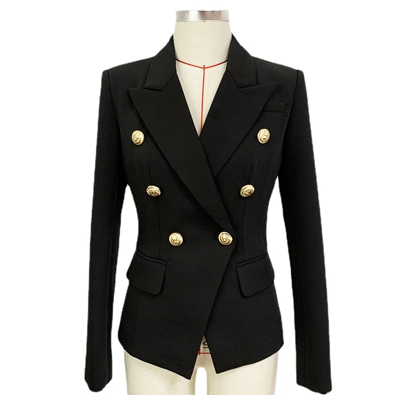 Women's Commuter Fashion Metal Lion's Head Button Double Breasted Blazer
