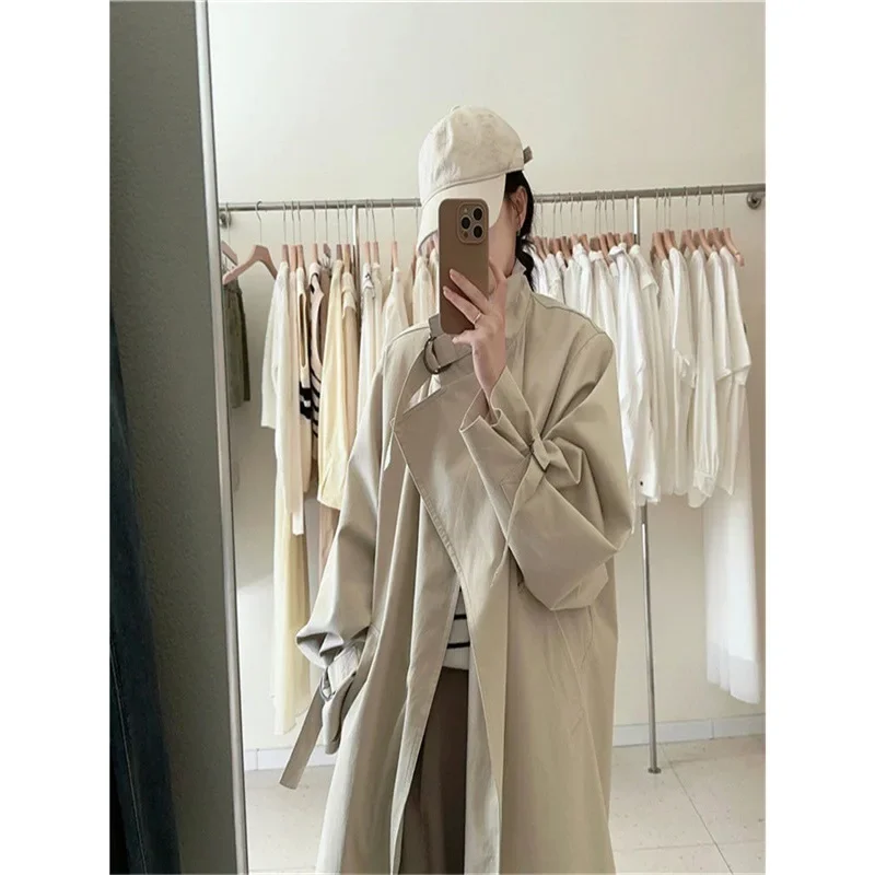 Черный повседневный плащ средней длины свободного кроя женский весенне-осенний