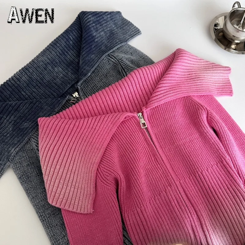 Женский трикотажный кардиган на молнии свитер в Корейском стиле Харадзюку с