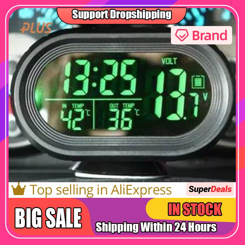 

Цифровые Автомобильные часы термометр батарея вольтметр напряжение светящиеся электронные часы Датчик вольтметр тестер напряжения монит...