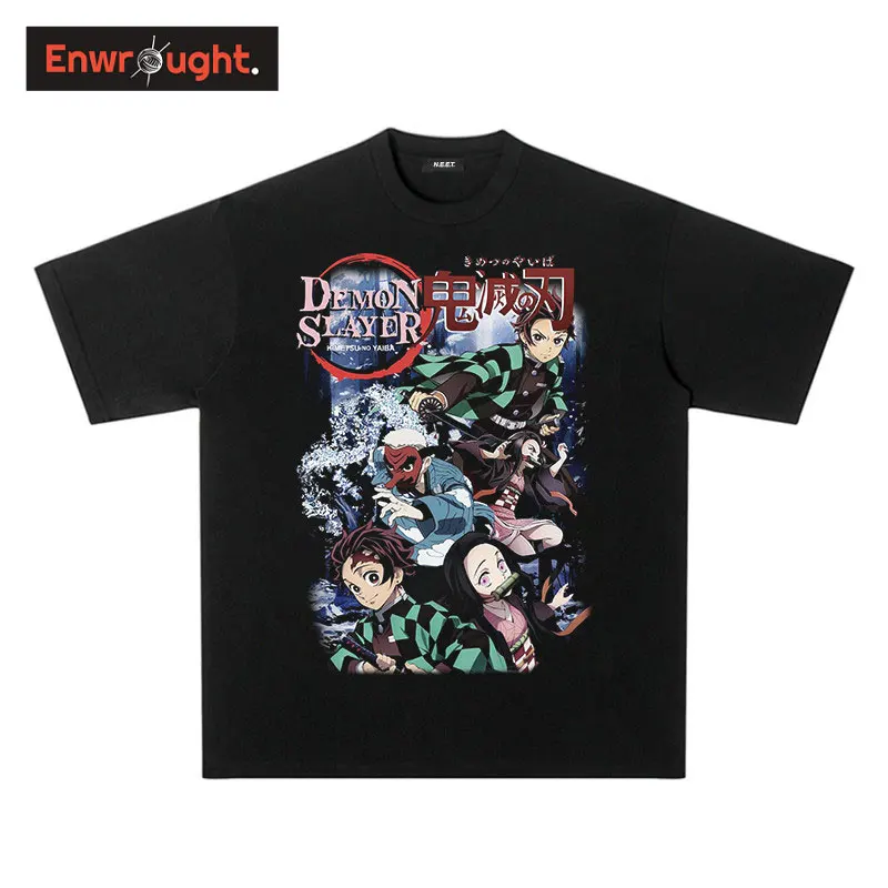 

Футболка Kimetsu no Yaiba мужская оверсайз, повседневный топ в стиле Харадзюку, уличная одежда из 100% хлопка с аниме камадо танджиро