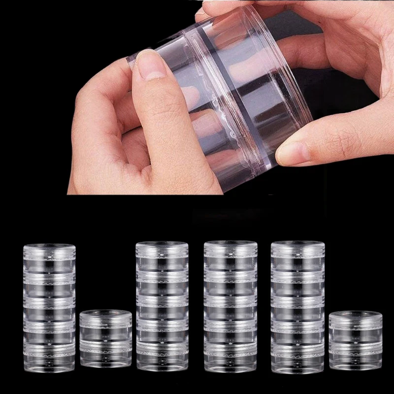 

2 Pcs 5g 10g Empty Stackable Creams Jars Round Clear Storage Box Mini Cosmetic Containers For Jewelry Nail Art Eyeshadow Crafts