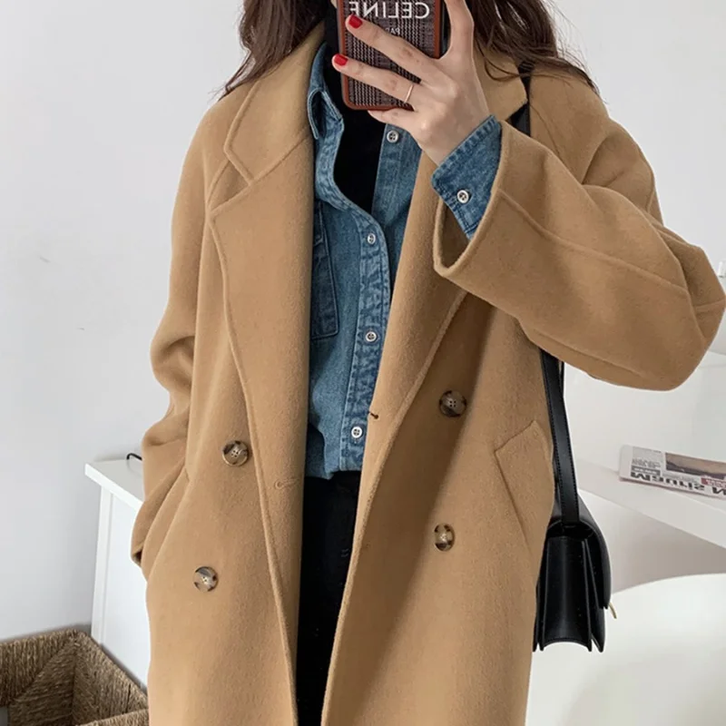 

Cashmere Coats Wool Woolen Coat Ladies Women Jackets Autumn Winter Korean Fashion Female Mid-length Woolen Coat Abrigo Mujer Lq