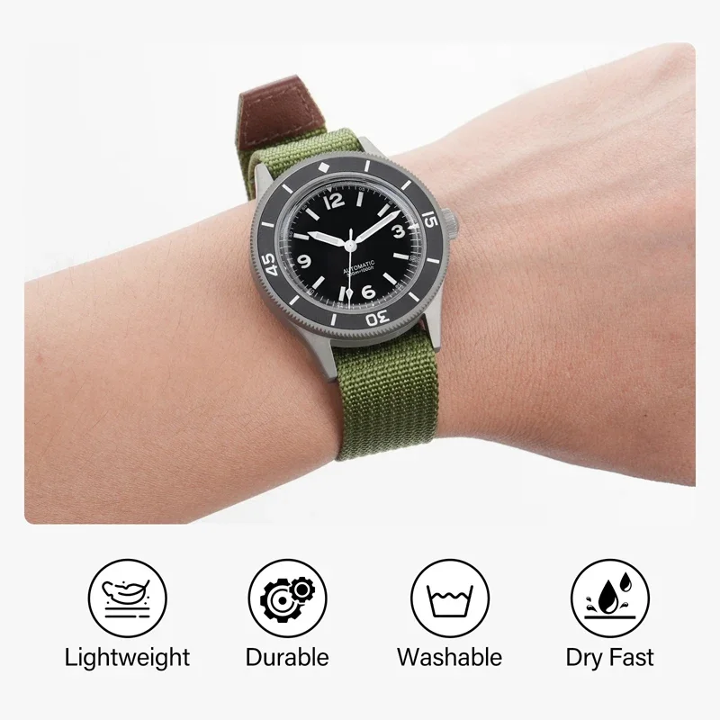 Watchdive нейлон 20 мм 22 Прочный ремешок Водонепроницаемый Военный Удобный браслет