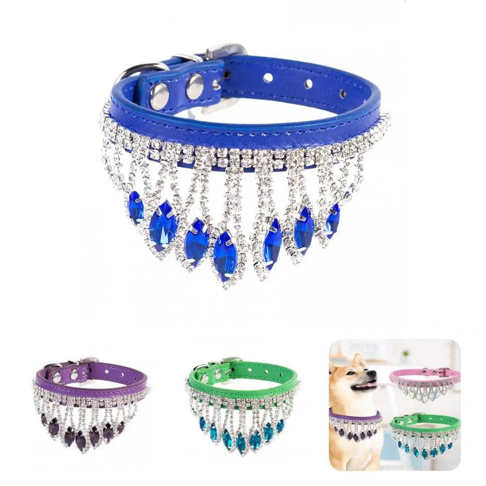 Waterproof Lightweight Sparkling Pet Cat Dog Necklace with Rhinestones for Party