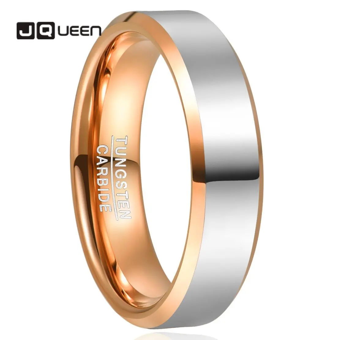 

JQUEEN 6mm Tungsten Carbide Ring Steel Color Dome Beveled Gold Rose gold Men and Women's Ring Fashion Wedding Couples Jewelry