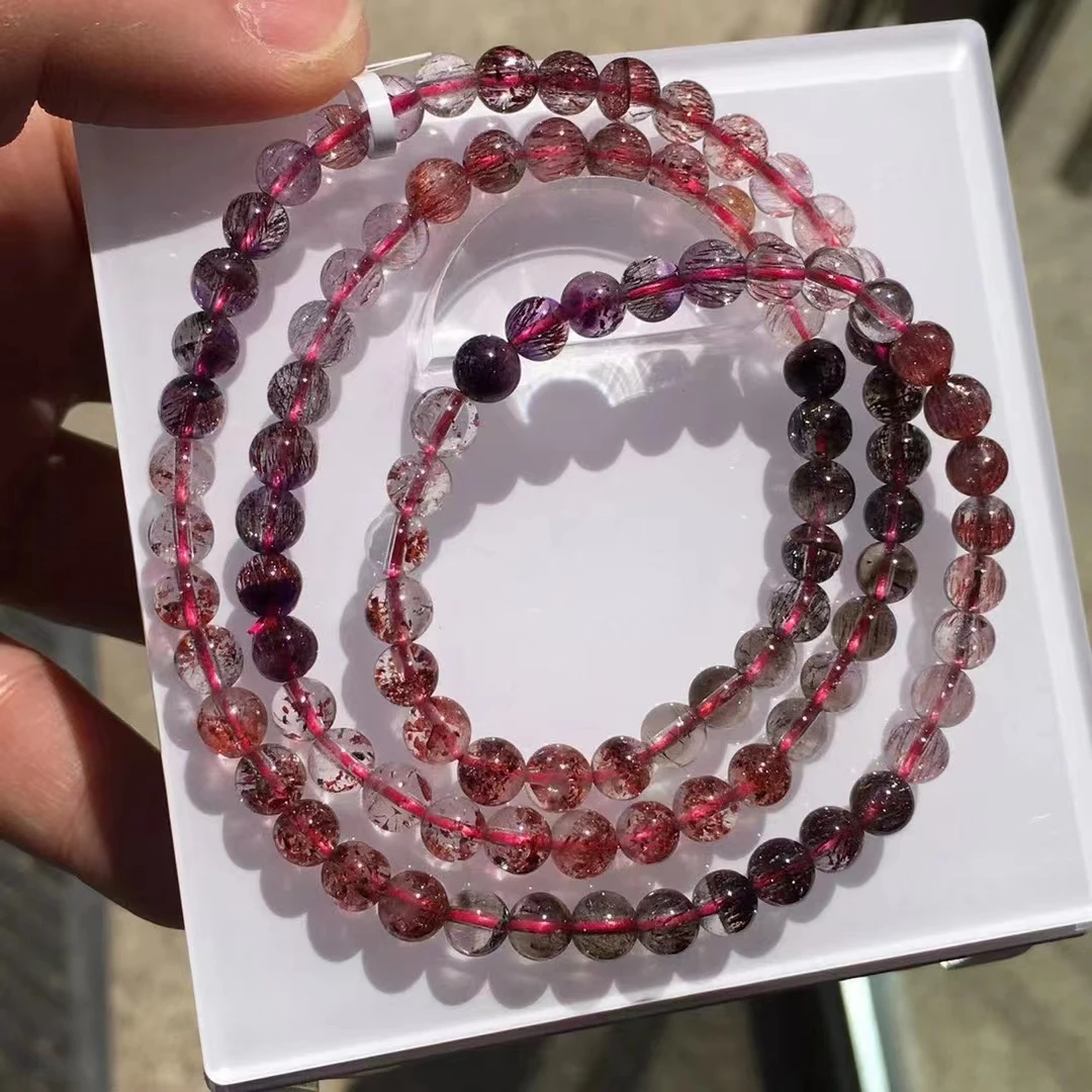

Natural Purple Super Seven 7 Red Lepidocrocite Quartz 3 Laps Bracelet 5.5mm Round Beads Crystal Women Men AAAAAAA