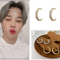 2022 k pop new jimin same style bamboo earrings metal c shaped design simple temperament womens jewelry couple accessories gift