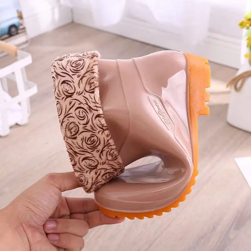 Женские осенне-зимние ботинки от дождя Короткие съемные плюшевые туфли носимые