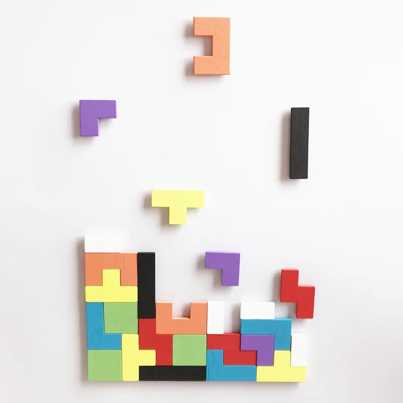 

Wooden Crafts Tetris DIY Picture Puzzle Children's Toys Fridge Magnet Home Decorative Gift 26PCS/SET