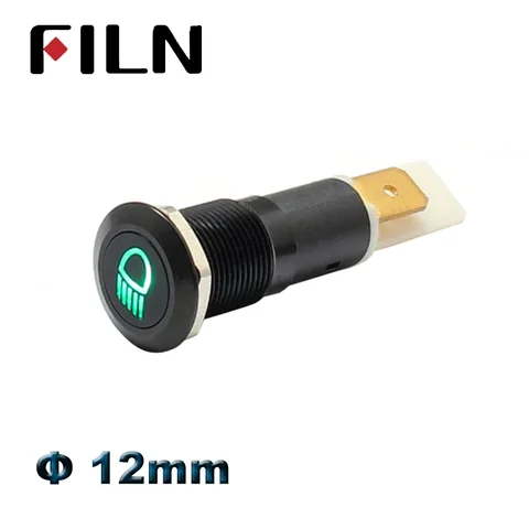 FILN 12mm waterproof metal led indicator light 2pins with car boat dashboard warning symbol led 12v 24v pilot lamp signal lamp