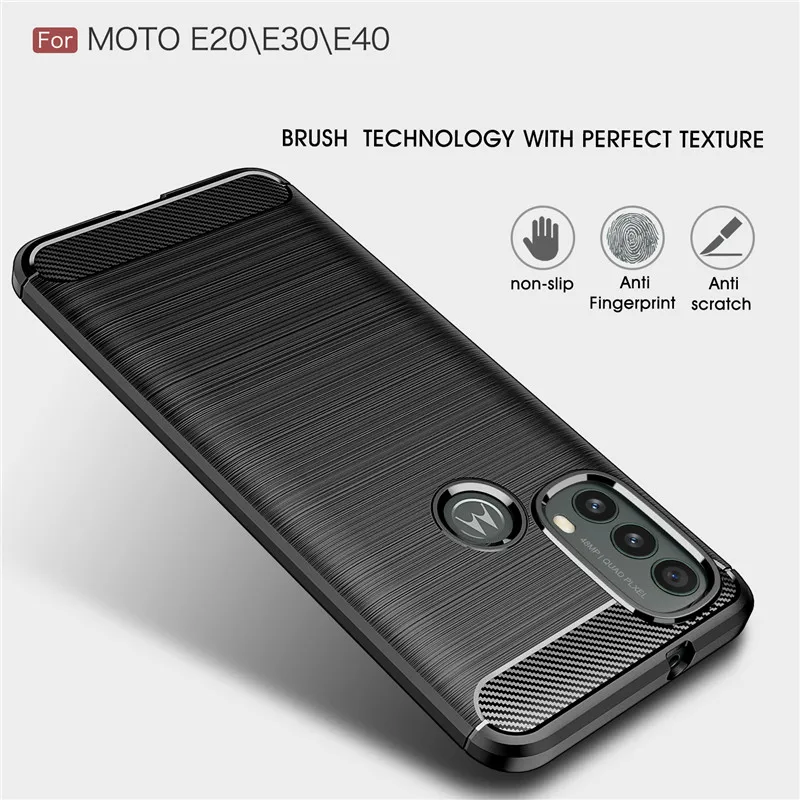 

For Motorola Moto E40 Case Shockproof TPU Carbon Fiber Phone Case For Moto E20 E30 Silicone Bumper Back Cover