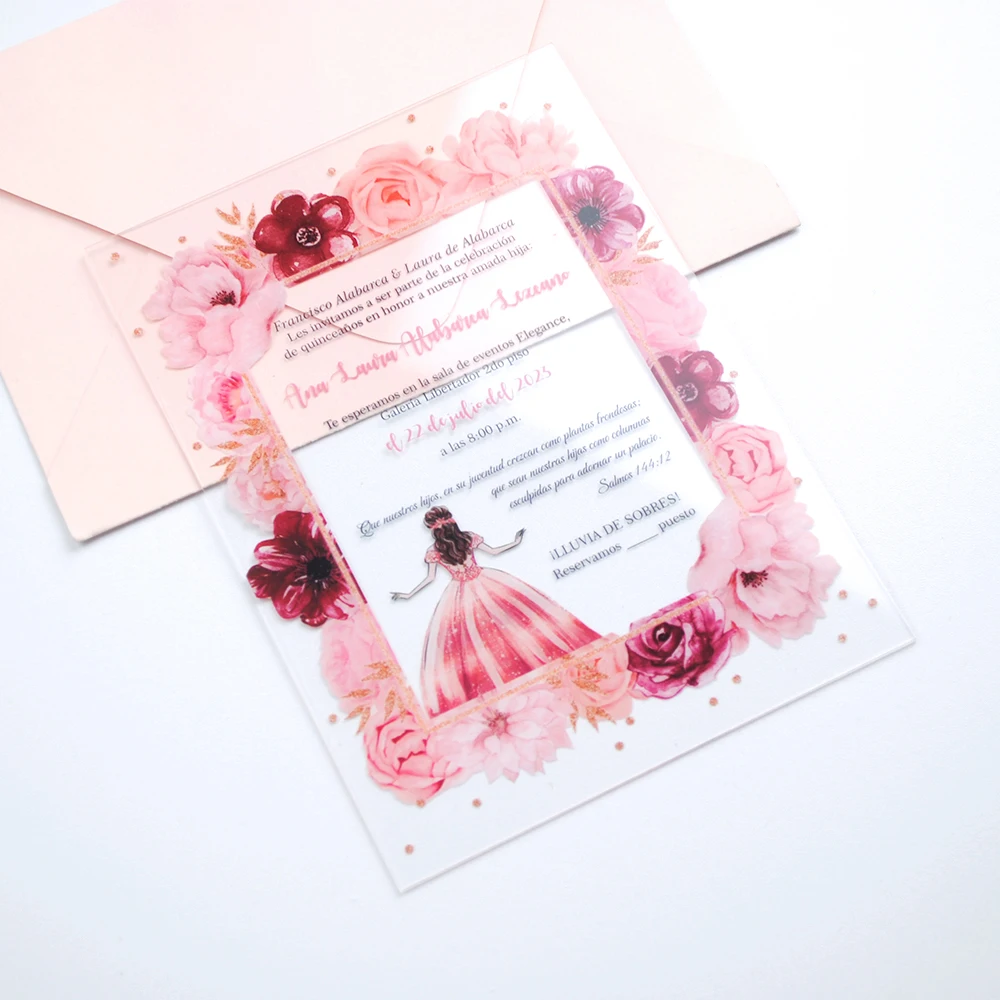 

10pcs Invite Card Acrylic Personalized Custom Girl Birthday Invitation With Envelop