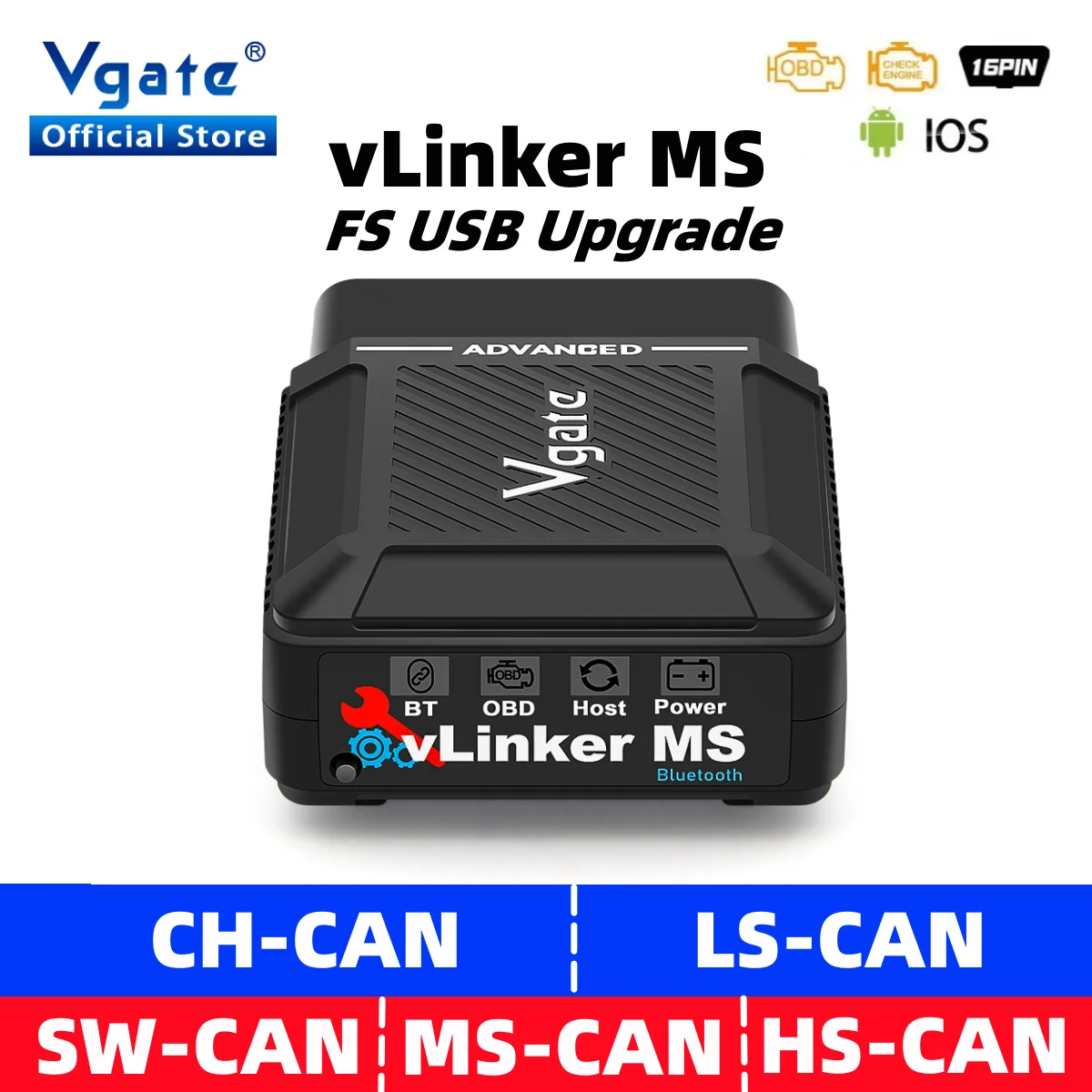 

Vgate vLinker MS Bluetooth Обновление для IOS/ПК/Android ELM327 Автомобильный сканер MFI CH-CAN LS-CAN GMLAN OBD2 Автоматический диагностический инструмент