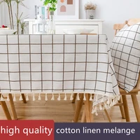 high quality luxury cotton linen table cloth lace tassel selvage thick rectangular hotel wedding dining room table cloth cover