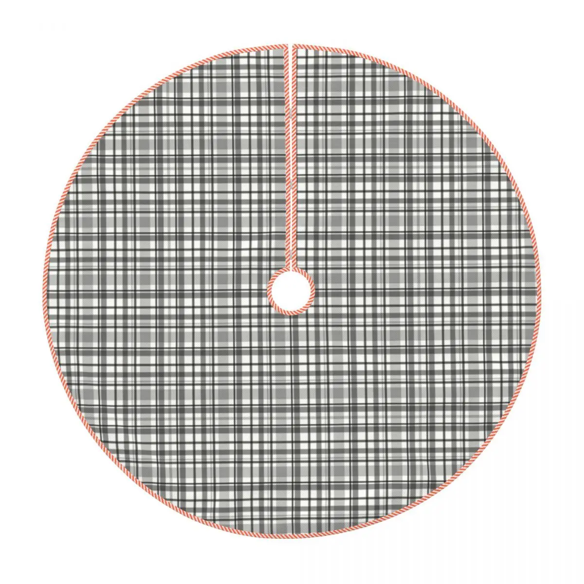 

Gray Plaid Christmas Tree Skirt Home Decor 30" Linen Tree Mat For New Year Party Decorations Supplies