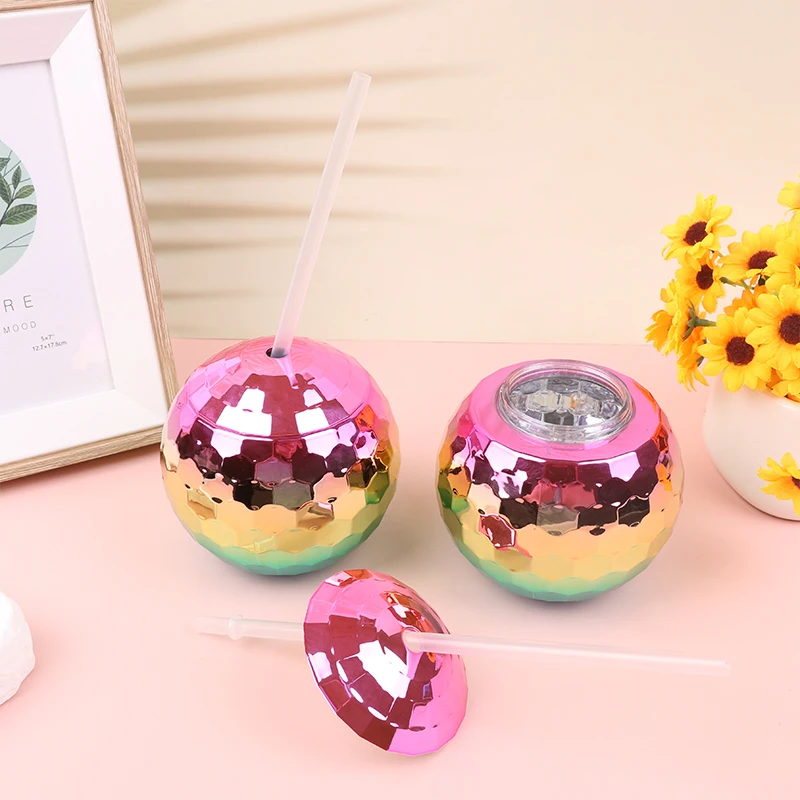 

580ml Unique Disco Ball Cups Flash Cocktail Cup Nightclub Bar Bachelorette Party blink Straw Wine Glass Drinking Syrup Bottle 1X