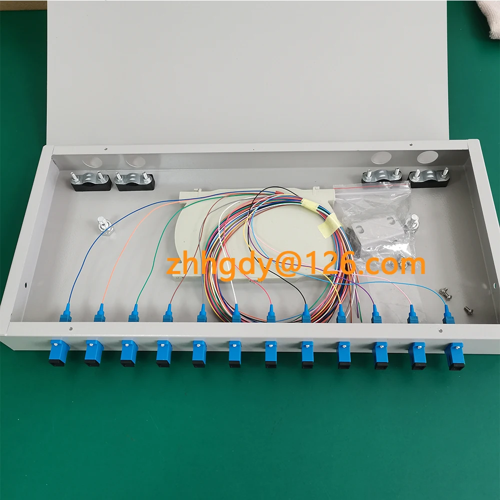 

12 Port Fiber Patch Panel SC Pigtail ODF 1U Optical Fiber Terminal Box Optical Fiber Distribution Frame