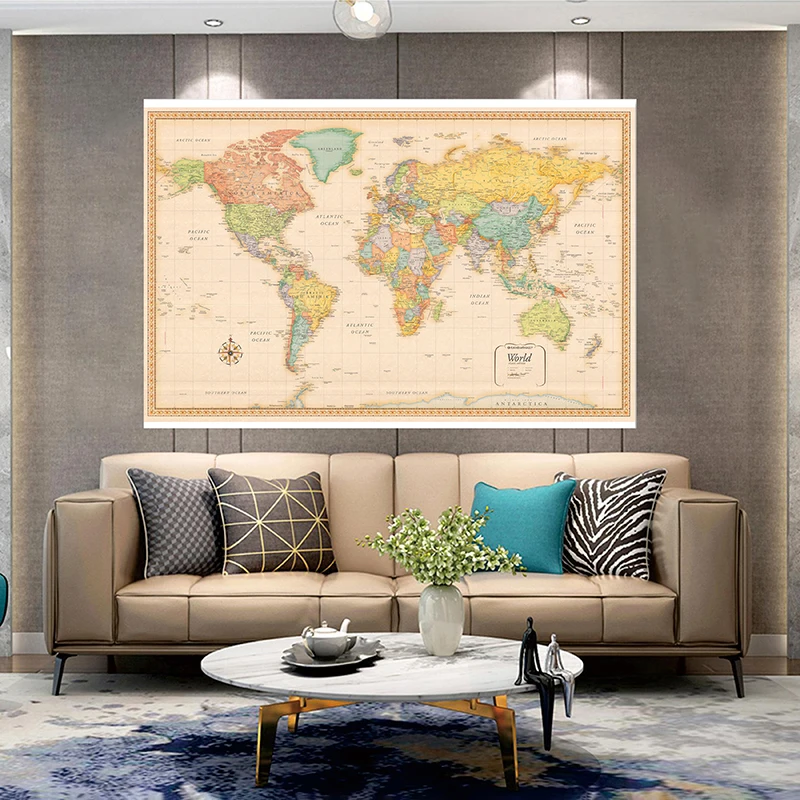 

130*90cm The World Map Non-woven Canvas Painting Wall Art Picture Vintage Poster Living Room Home Decor School Supplies