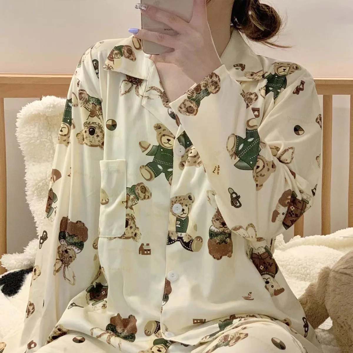 Home Suit Korean Sleepwear  Print Pajamas Women Autumn Pijama Pyjamas Long  Sleeve 2 Piece Set Nightwear