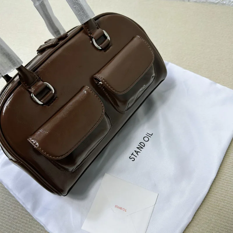 Модная уличная Корейская дизайнерская сумка для боулинга Xu Yunzhen кожаная