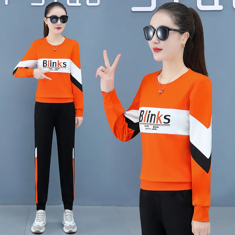 

Casual Pants Sets Womens Spring 2022 Running Sports Two Piece Suit Long Sleeved Stitching Letter Printing Plus Size Clothes