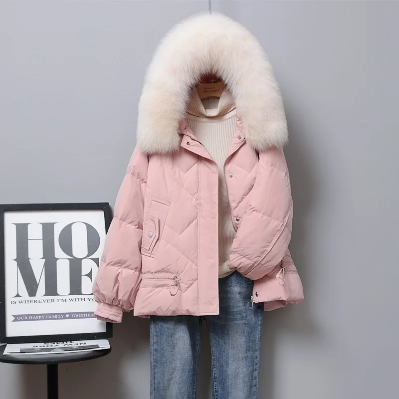 New Women Fox Fur Collar Down Jacket Casual Style Autumn Winter Coats And Parkas Female Outwear