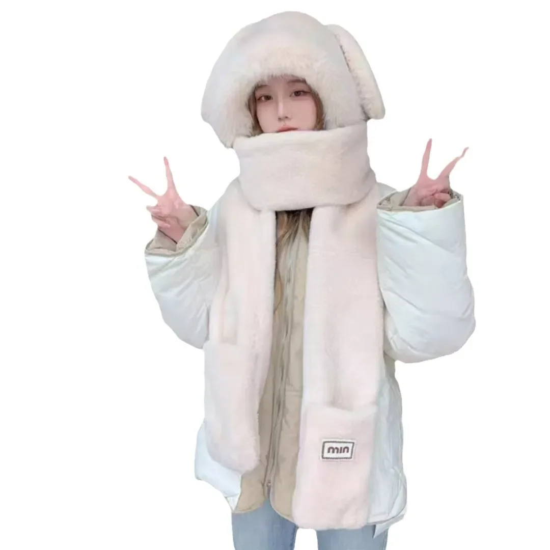 Милая плюшевая шапка с кроликом шарф интегрированные длинные уши осень/зима