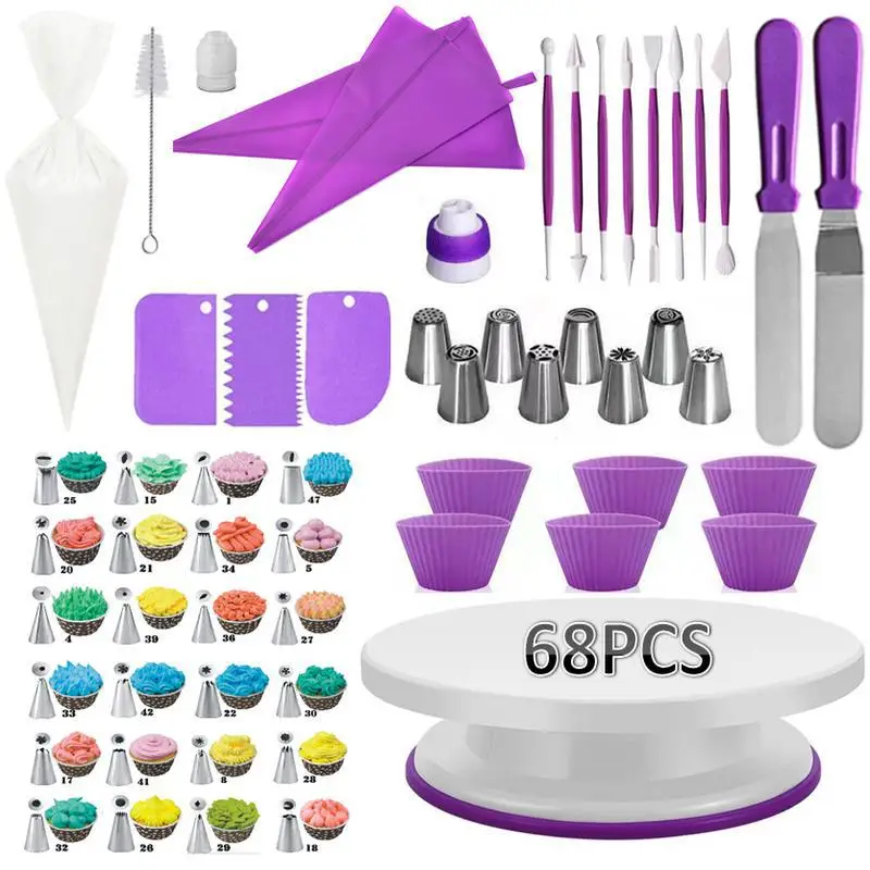 

Cake Decorating Kits Set with Cake Turntable /Piping Tip /Icing Spatula/Piping Bag Fondant Tool Kitchen Dessert Baking Supplies
