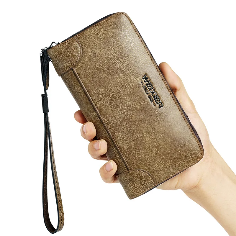 

WEIXIER BRAND MEN wallets Retro Clutch Business Clutch card holder Clutch Bag Long Wallet Men's Zipper Wallet purse money bag 지갑