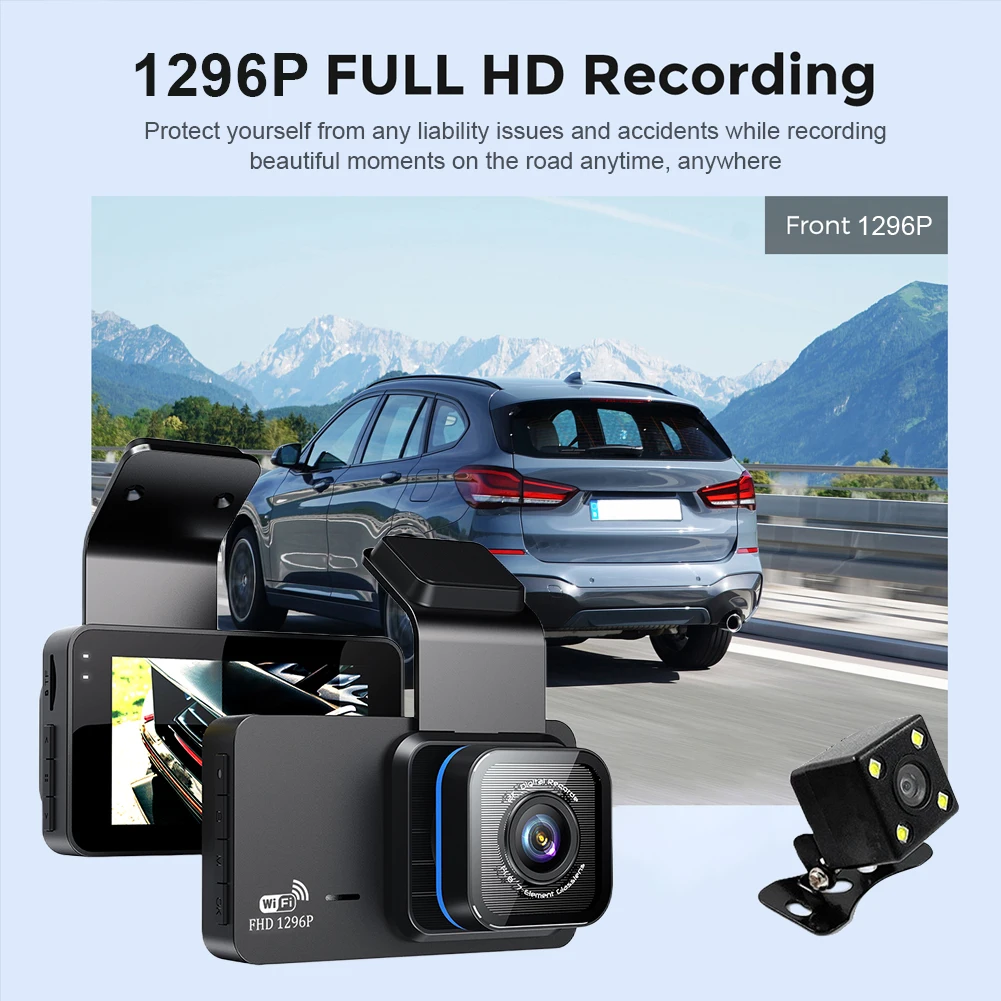 

Автомобильный видеорегистратор 1296P с камерой заднего вида, WiFi, GPS