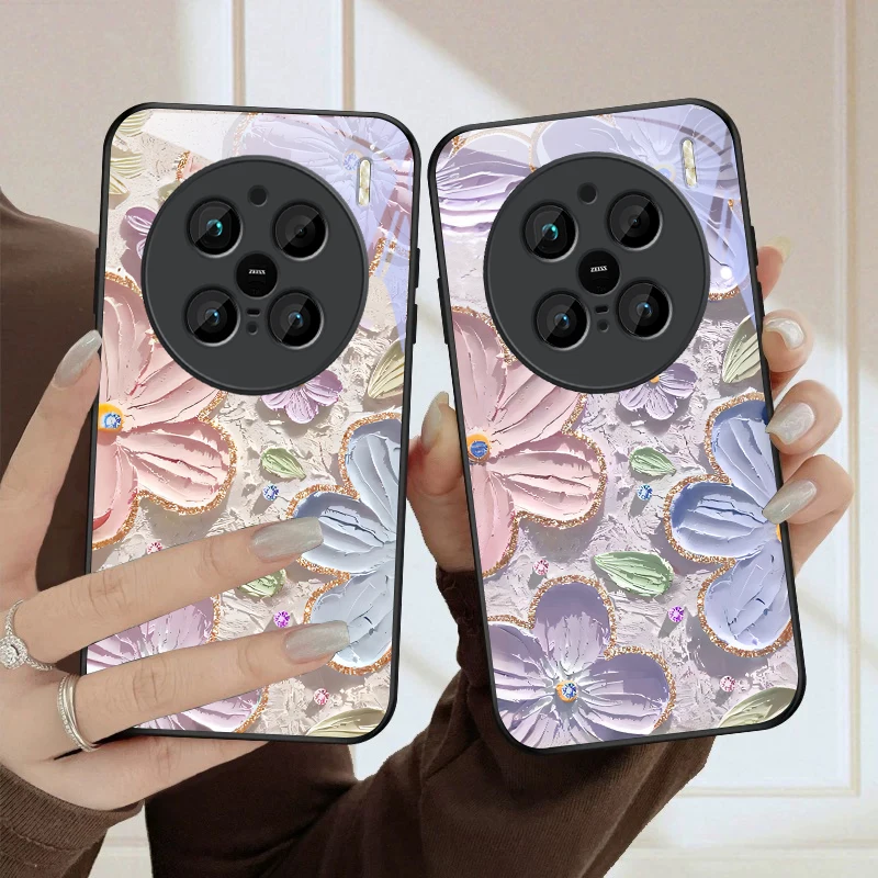Чехол для телефона из черного стекла Cream Garden Flower Realm для Vivo X100, X70, X90 Pro+, X80, X200 Pro Mini, V29, V23, V30, V25, V40SE, V21, V25E, V23e (art.: 3920dca73e80c) - 3920dca73e80c