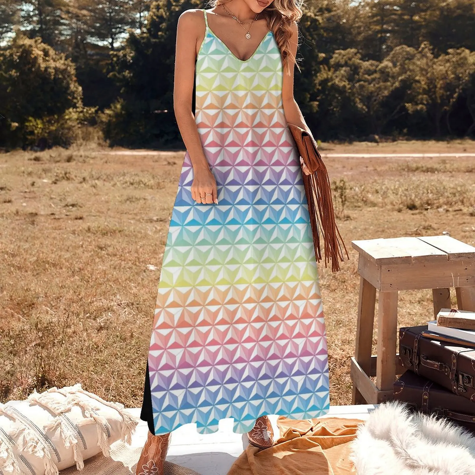 Geodesic Sphere Радужное длинное платье без рукавов свадебные платья для вечеринок