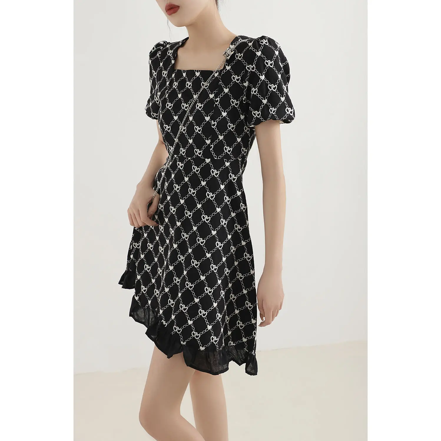 

Женское винтажное кружевное платье в клетку, белое, черное Сетчатое мини-платье с коротким рукавом и квадратным вырезом, Корейская летняя одежда y2k, 2022