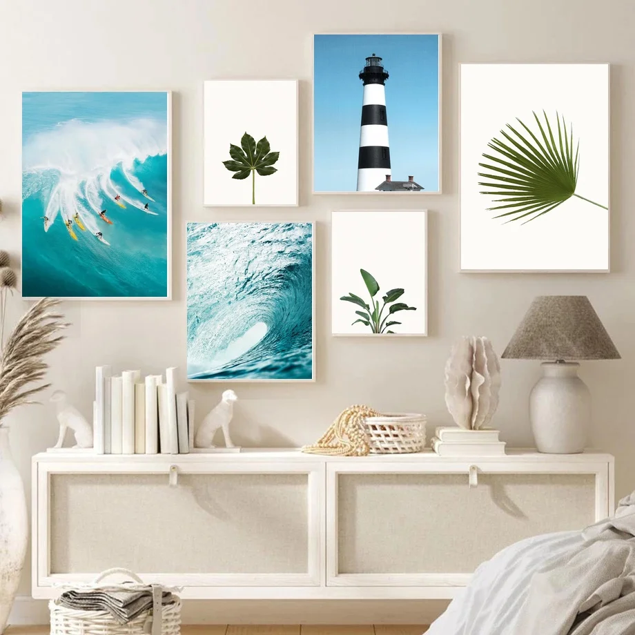 

Синий цвет, пейзаж, холст, живопись, пляж, морской пейзаж, природный плакат, Художественная печать, Настенная картина, украшение для дома в ск...