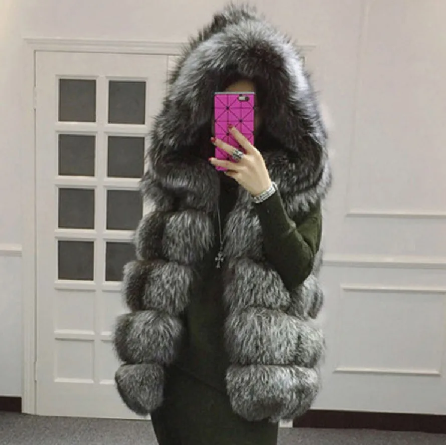 

Новый стиль, Женский Длинный жилет из искусственного лисьего меха