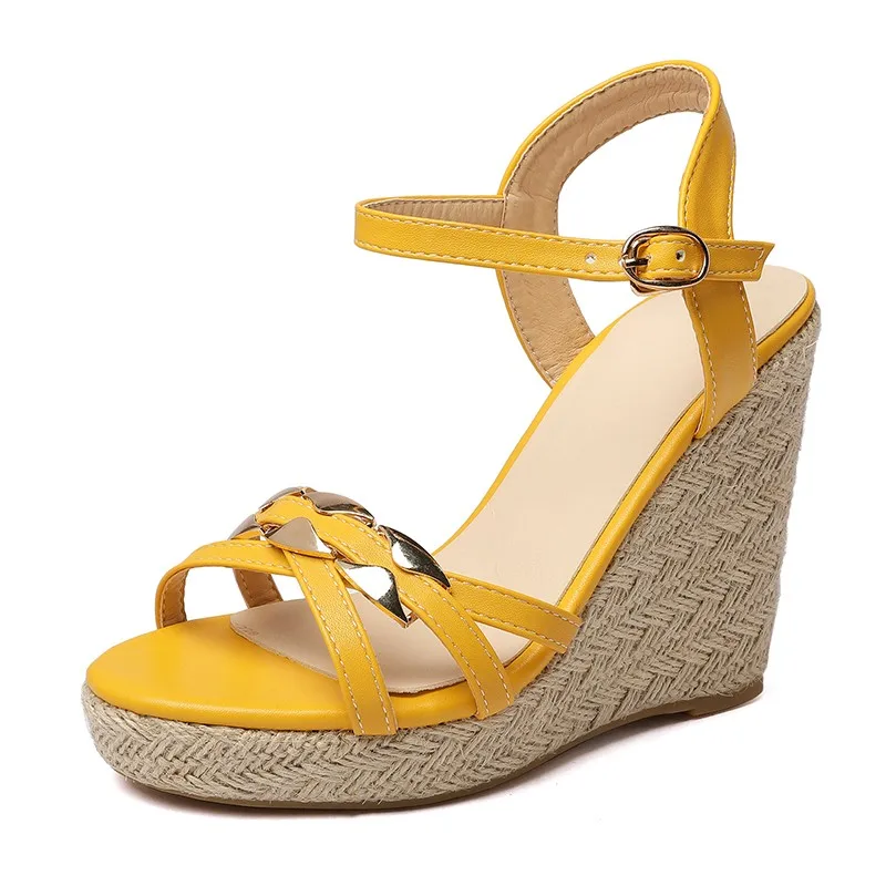 Босоножки женские на танкетке Модные Вязаные сандалии-гладиаторы высоком