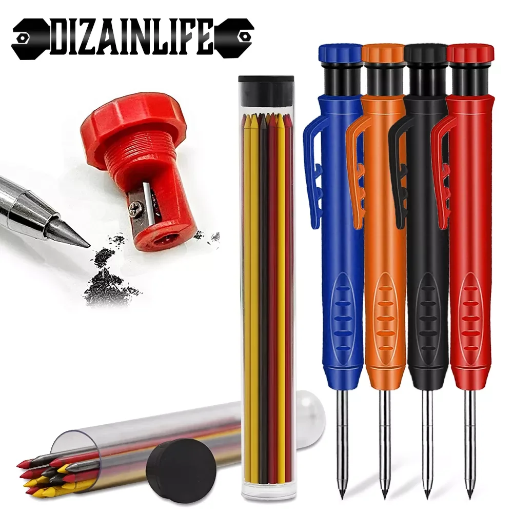 

Carpenter Pencil Set Woodworking Built-in Sharpener Deep Hole Mechanical Pencil Marker Marking Tool with Refill Leads