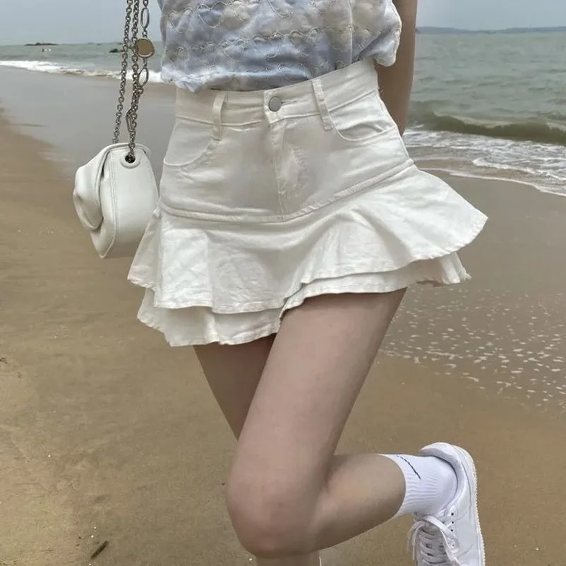 

Retro Denim Shorts Skirt Women Summer Streetwear Ladies Skirts Jeans Casual All Match Elastic Ball Gown Saia Female Mokijins