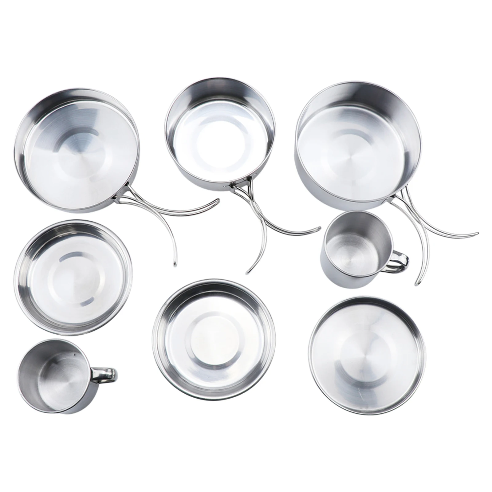 

8pcs One Person BBQ Picnic Mountaineering Cup Stainless Steel Outdoor Pans Pots Backpacking Camping Cookware Set Folding Handle