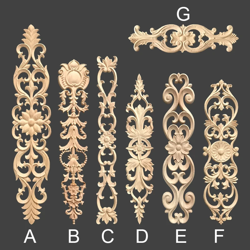 

Wood Appliques Onlays, Long Wooden Carvings Decals Overlays for Wall Mantels Dresser Cabinet Closet Door Furniture Decoration