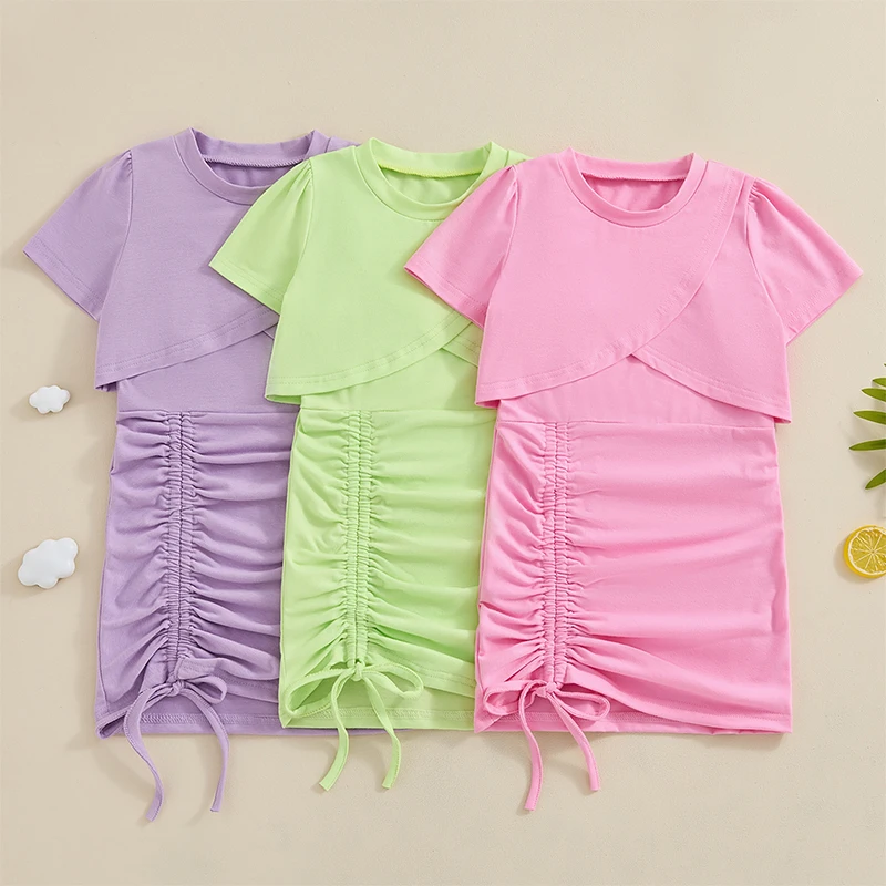 Летняя модная Однотонная футболка Tregren для девочек 1-5 лет с коротким рукавом и со